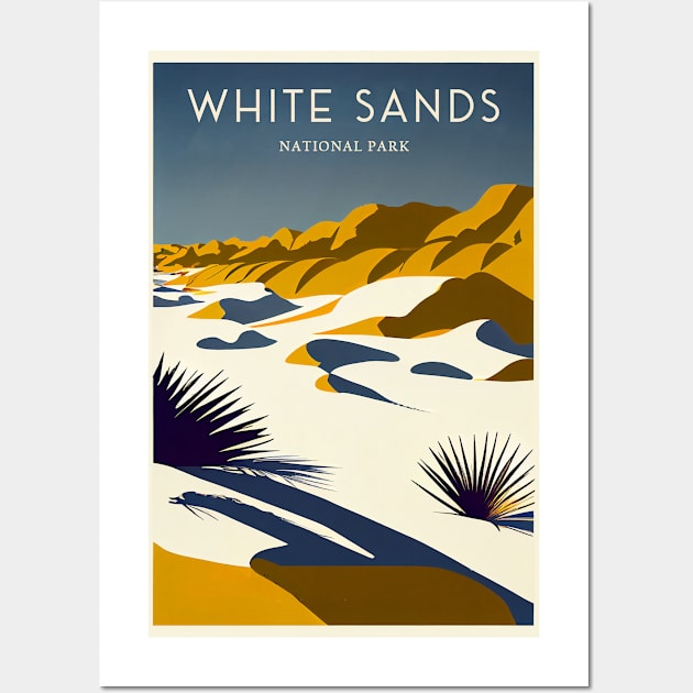 White Sands National Park Vintage Travel Poster Wall Art by GreenMary Design